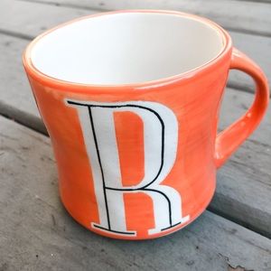 Anthropologie R Monogram Initial Orange Coffee Mug